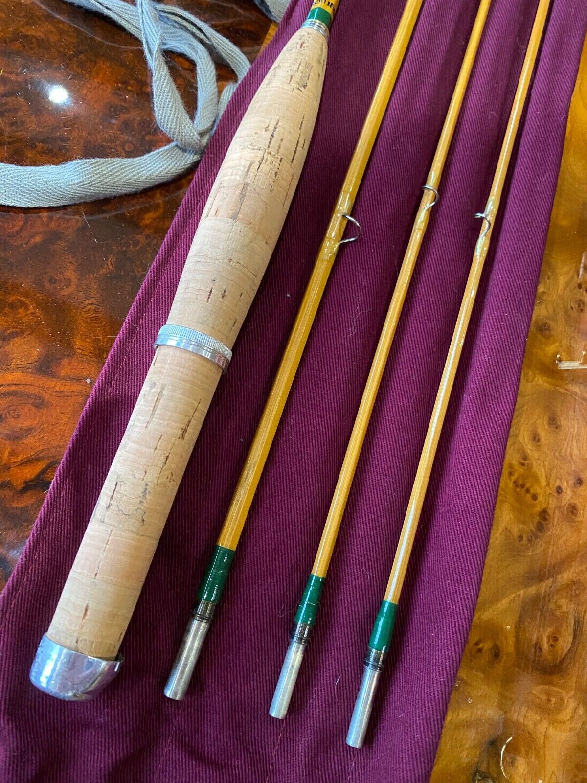 Hardy Marvel 7 1/2ft Palakona Bambus Fliegenrute 3-teilig 2 Spitzen mit Lederrohr