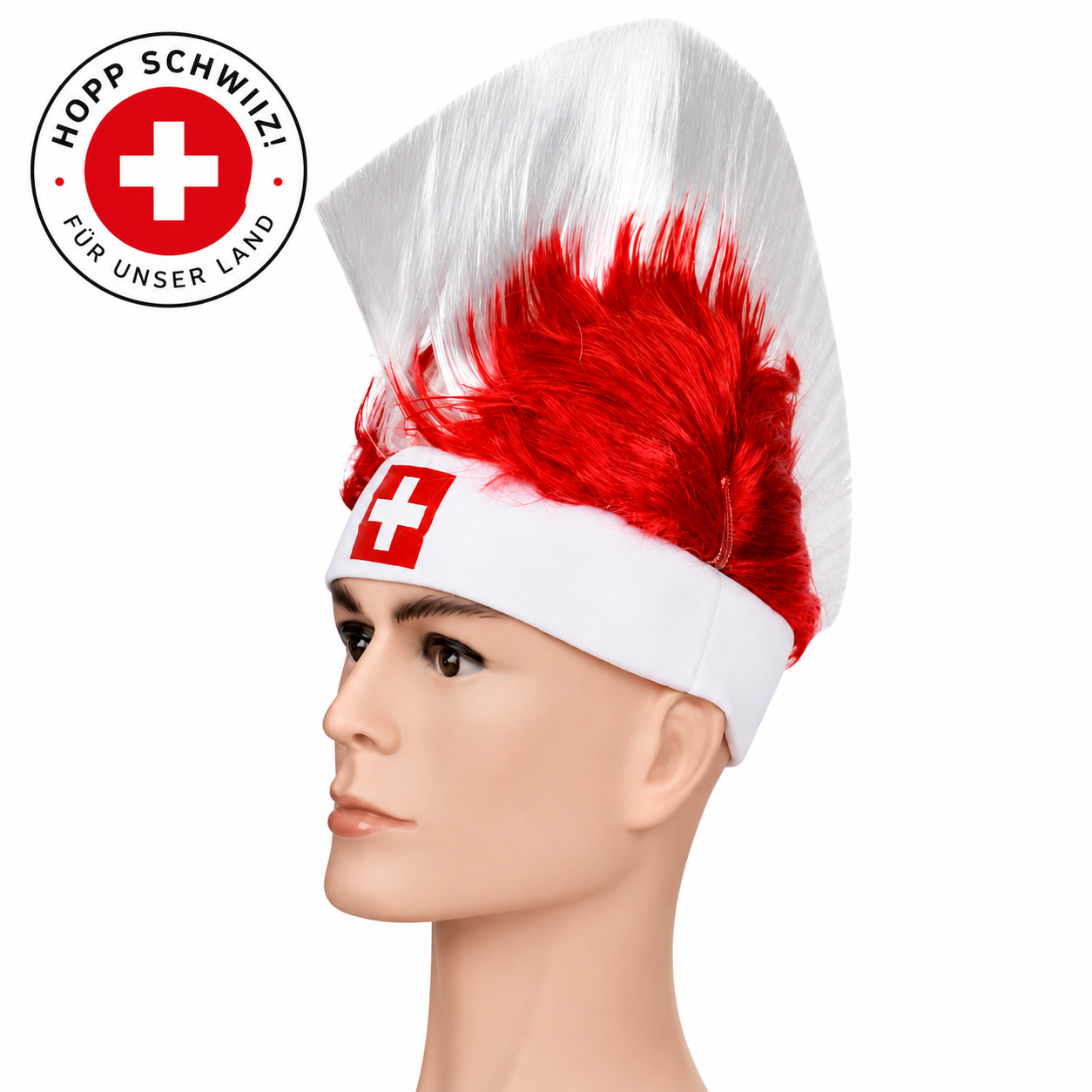🇨🇭 Schweizer Fan Perücke mit Irokesenschnitt für EM WM und Public Viewing 🇨🇭